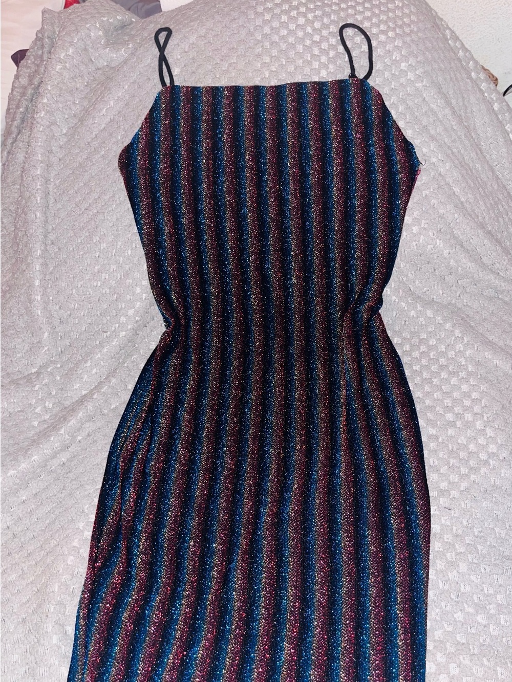 Guess Shimmery Stripe Spaghetti strap Dress in Blue & Pink